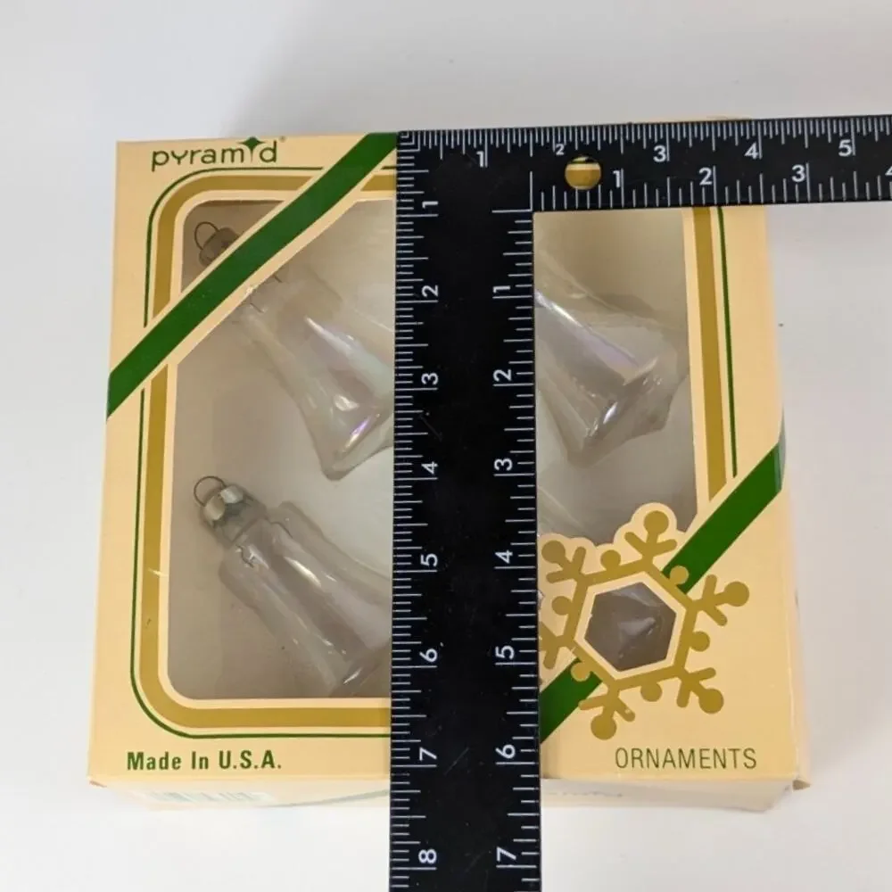 Iridescent Glass Bell Christmas Ornaments Pyramid Satin Sheen Vtg 70s Holiday